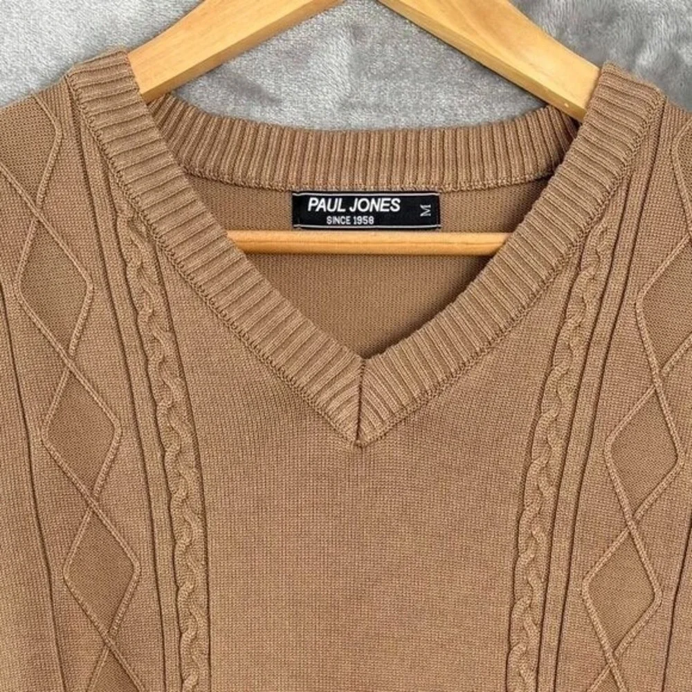 Paul Jones Men Viscose Blend Argyle Sweater Vest Size Medium Tan Academia Preppy